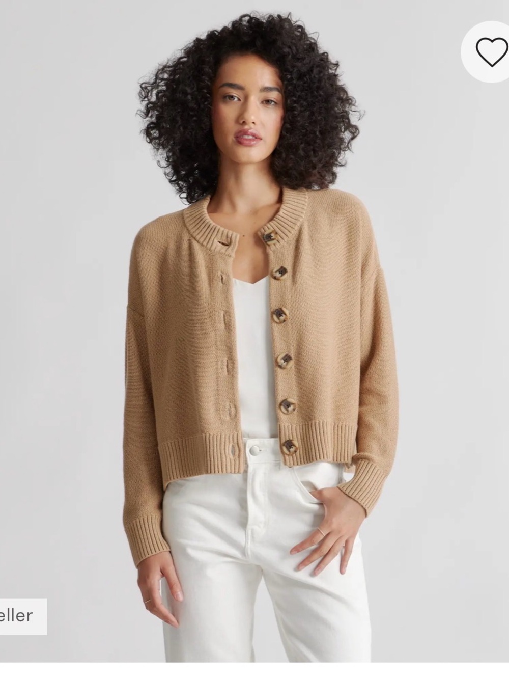 Quince Cafe au Lait Cropped Button-Front Cardigan